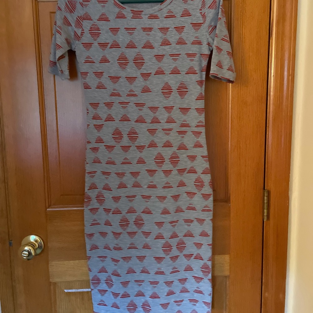 LuLaRoe Dress Size XXS Knee Length Gray Red